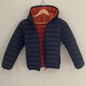 SAVE THE DUCK Black and Orange Kids Puffer Jacket Size 10